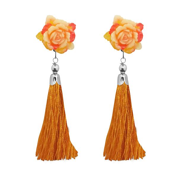 Jeweljunk Gold Plated Brown Thread Tassel Earrings - 1313313C