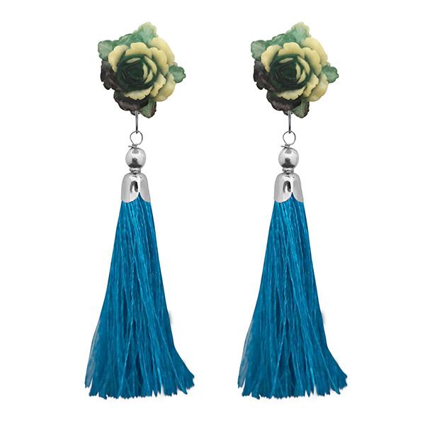 Jeweljunk Blue Thread Gold Plated Tassel Earrings - 1313313D