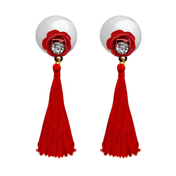 Jeweljunk Red Thread Gold Plated Tassel Earrings - 1313315B
