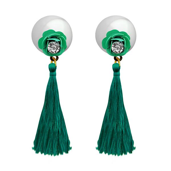 Jeweljunk Green Thread Gold Plated Tassel Earrings - 1313315D