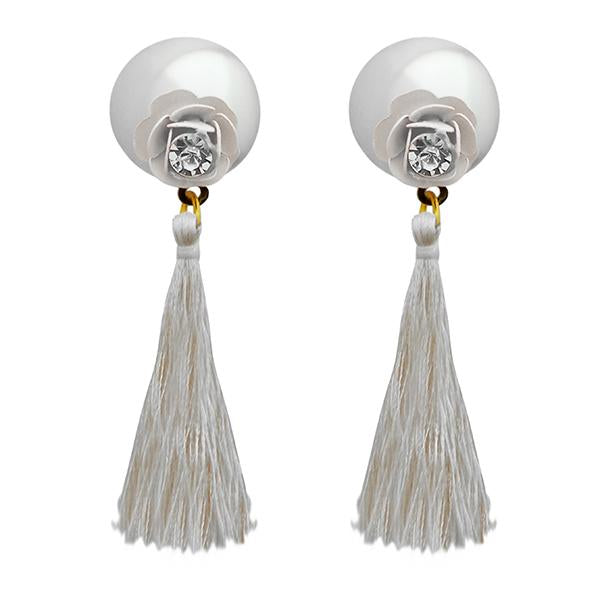 Jeweljunk White Thread Gold Plated Tassel Earrings - 1313315E