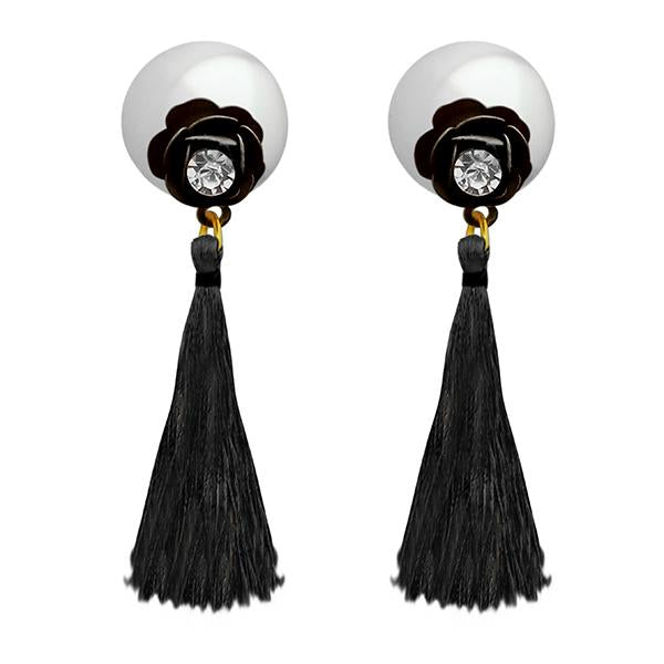 Jeweljunk Black Thread Gold Plated Tassel Earrings - 1313315F