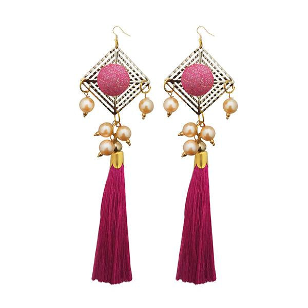 Jeweljunk Gold Plated Pink Thread Tassel Earrings - 1313316A