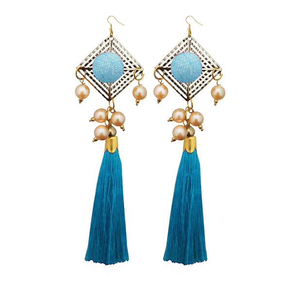 Jeweljunk Gold Plated Blue Thread Tassel Earrings - 1313316B