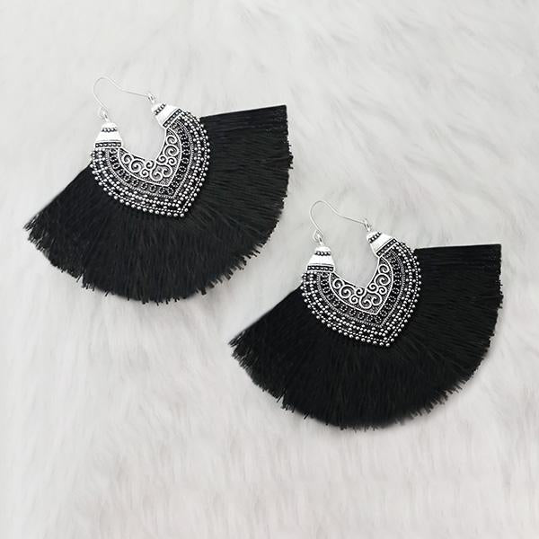 Jeweljunk Black Thread Rhodium Plated Thread Earrings - 1313319D