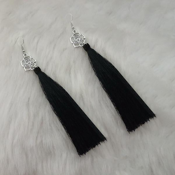 Jeweljunk Black Thread Austrian Stone Tassel Earrings - 1313320B