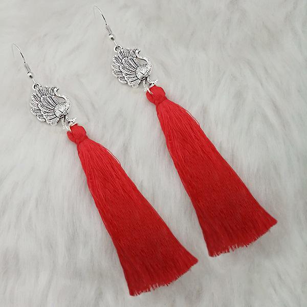 Jeweljunk Red Thread Peacock Design Tassel Earrings - 1313321F
