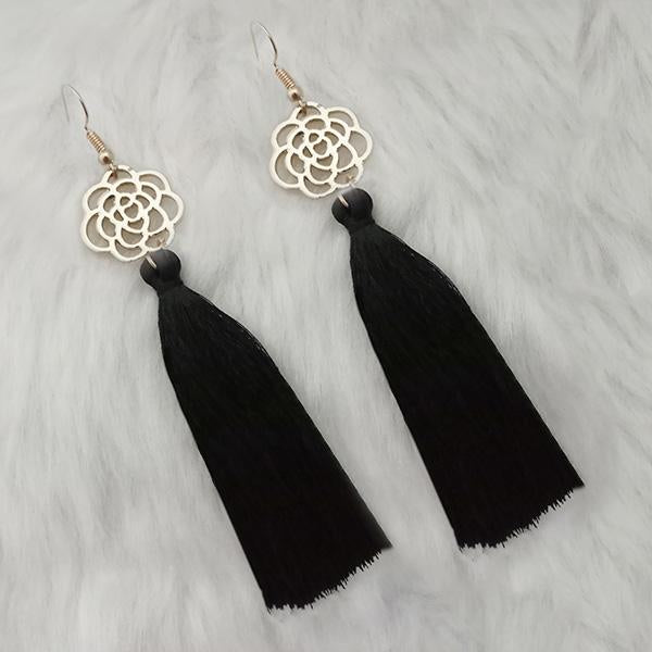 Jeweljunk Black Thread Gold Plated Tassel Earrings - 1313327B