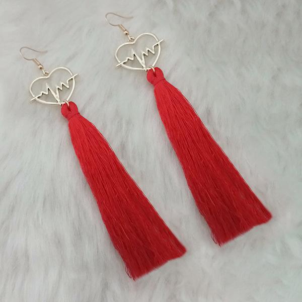 Jeweljunk Red Thread Gold Plated Heart Design Tassel Earrings - 1313328F