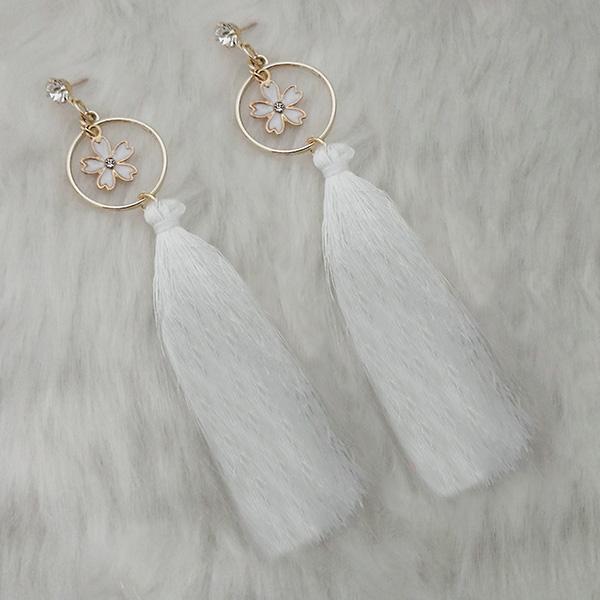 Tip Top Fashions Thread Gold Plated Floral Design Tassel Earrings - 1313329E