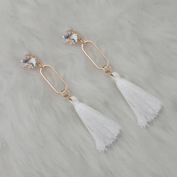 Jeweljunk Gold Plated White Thread Tassel Earrings - 1313333F