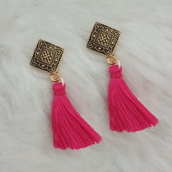 Jeweljunk Pink Thread Antique Gold Plated Tassel Earrings - 1313416A