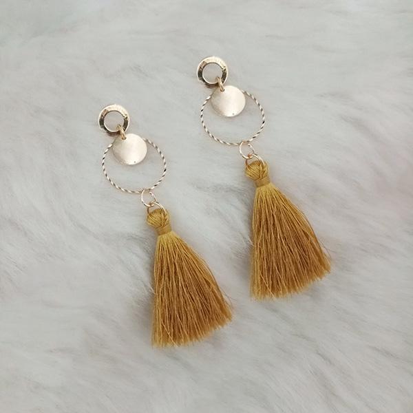 Jeweljunk Beige Thread Gold Plated Tassel Earrings - 1313417A