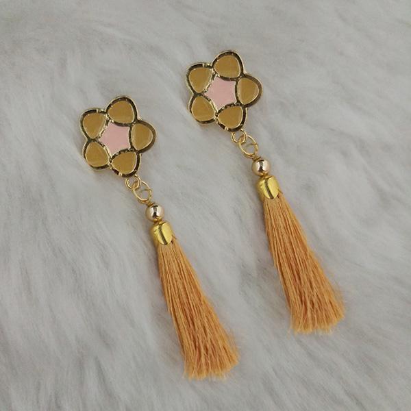 Jeweljunk Beige Thread Gold Plated Tassel Earrings - 1313419A