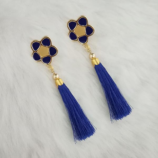 Jeweljunk Blue Thread Gold Plated Tassel Earrings - 1313419B