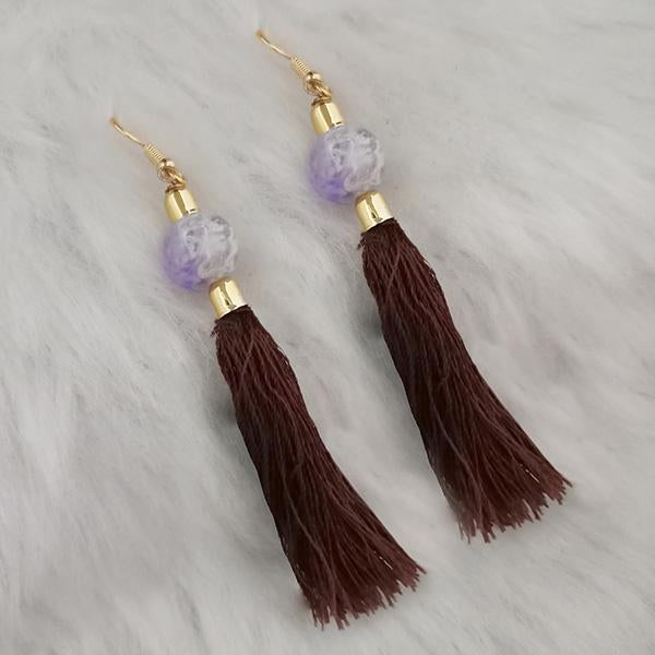 Jeweljunk Brown Thread Gold Plated Tassel Earrings - 1313420F