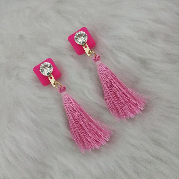 Jeweljunk Pink Thread Austrian Stone Tassel Earrings - 1313423A