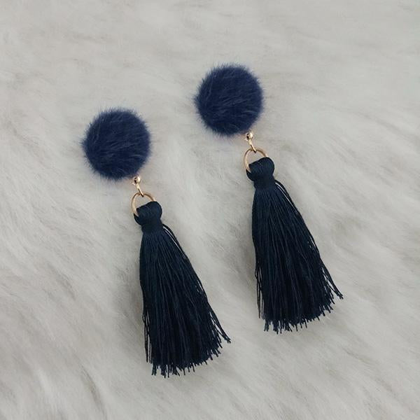 Jeweljunk Gold Plated Black Thread Tassel Earrings - 1313424B