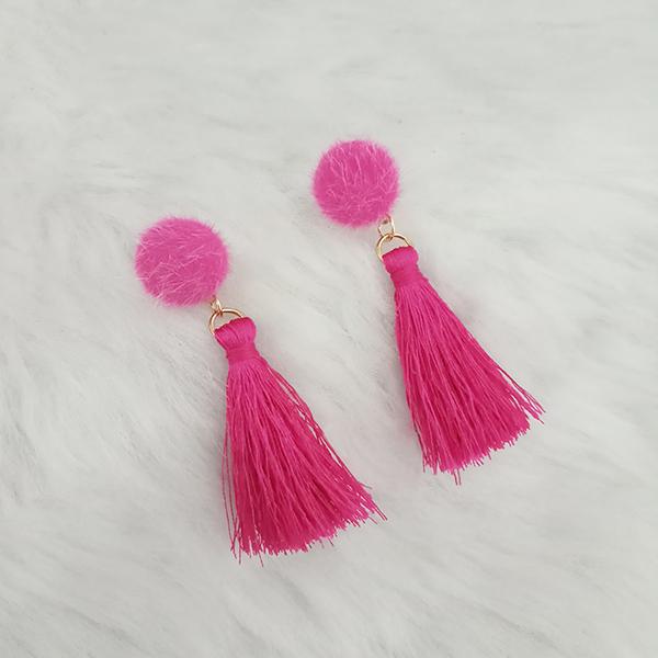 Jeweljunk Pink Thread Gold Plated Tassel Earrings - 1313424D