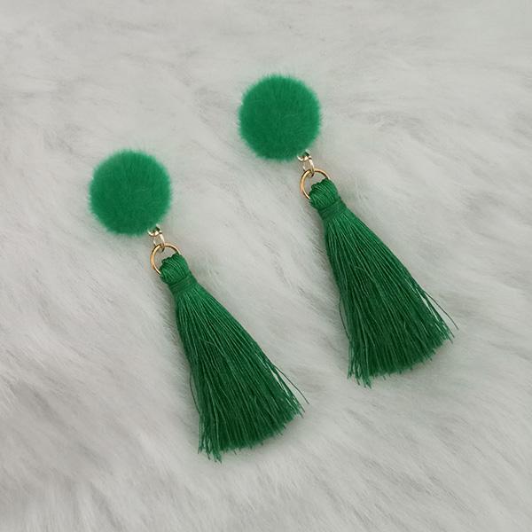 Jeweljunk Green Thread Gold Plated Tassel Earrings - 1313424E