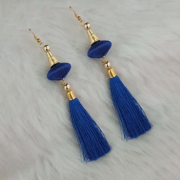 Jeweljunk Blue Thread Gold Plated Tassel Earrings - 1313425C