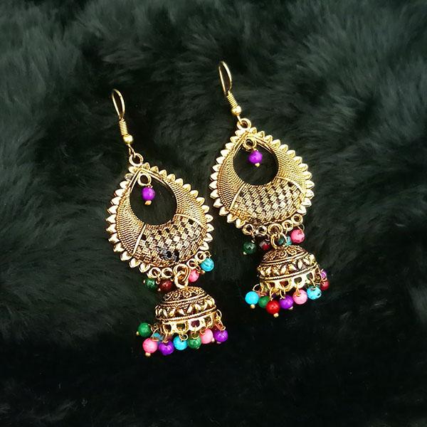 Jeweljunk Multi Beads Antique Gold Plated Jhumki Earrings - 1313502F