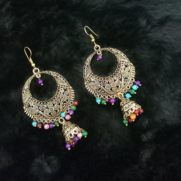 Jeweljunk Antique Gold Plated Multi Beads Jhumki Earrings - 1313504H