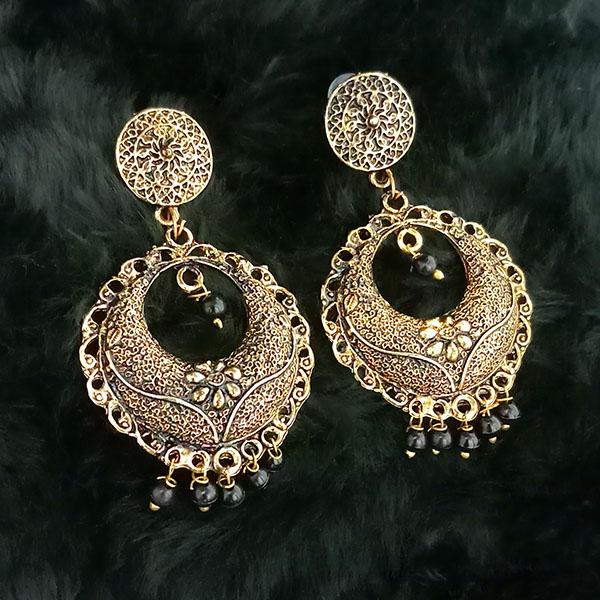 Jeweljunk Black Beads Antique Gold Plated Dangler Earrings - 1313510F