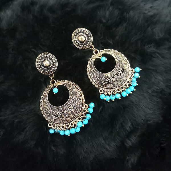 Jeweljunk Blue Beads Antique Gold Plated Dangler Earrings - 1313516D