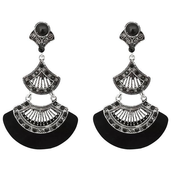 Urthn Black Austrian Stone Rhodium Plated Dangler Earrings - 1314012A