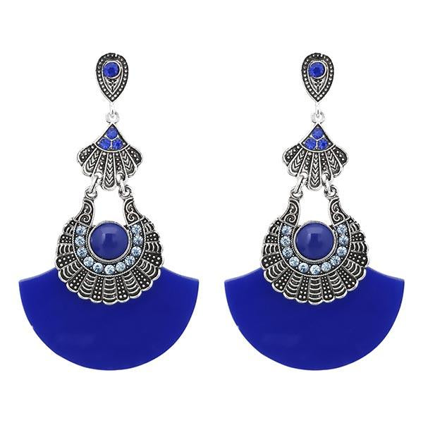 Urthn Rhodium Plated Blue Acrylic Dangler Earrings - 1314014A