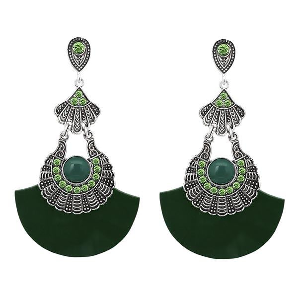 Urthn Rhodium Plated Green Acrylic Dangler Earrings - 1314014E