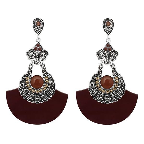 Urthn Rhodium Plated Brown Acrylic Dangler Earrings - 1314014F