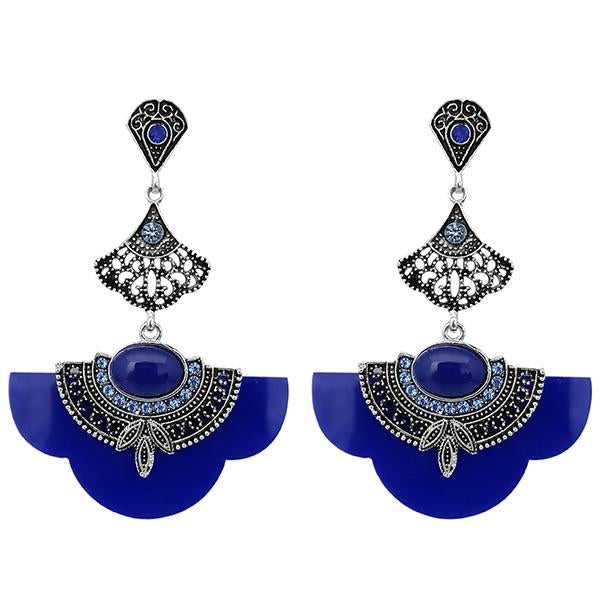 Urthn Rhodium Plated Blue Stone Dangler Earrings - 1314015A