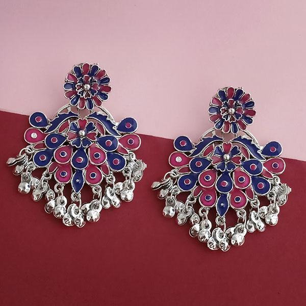 Jeweljunk Silver Plated Blue Meenakari Afghani Earrings - 1314250A