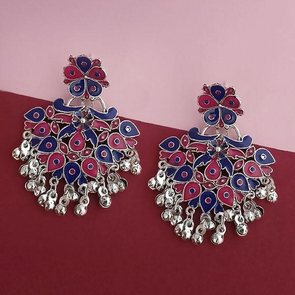 Jeweljunk Silver Plated Blue Meenakari Afghani Earrings - 1314253A