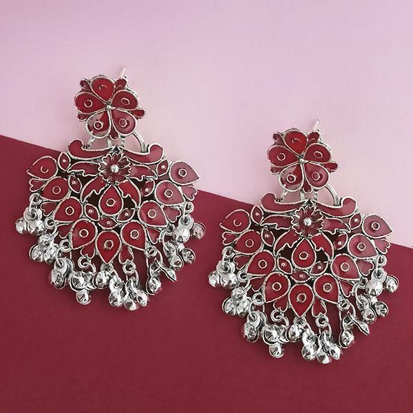 Jeweljunk Silver Plated Maroon Meenakari Afghani Earrings - 1314253C