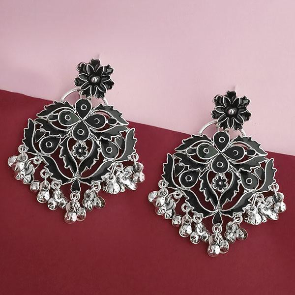 Jeweljunk Silver Plated Black Meenakari Afghani Earrings - 1314254E