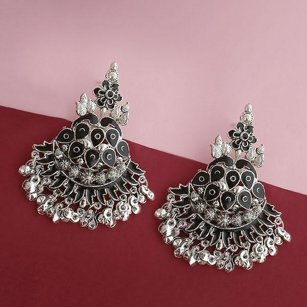 Jeweljunk Silver Plated Black Meenakari Afghani Earrings - 1314255E