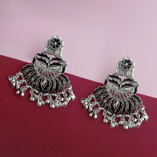 Jeweljunk Silver Plated Black Meenakari Afghani Earrings - 1314256E