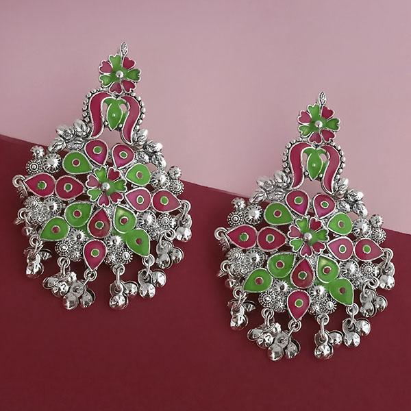 Jeweljunk Silver Plated Green Meenakari Afghani Earrings - 1314257B