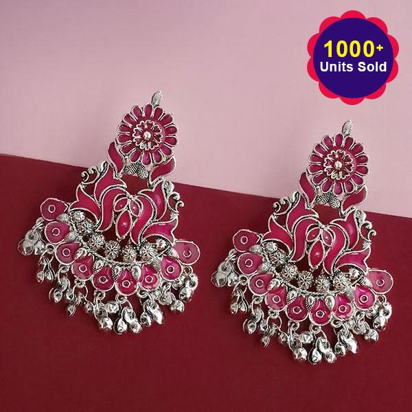 Jeweljunk Silver Plated Pink Meenakari Afghani Earrings - 1314258F