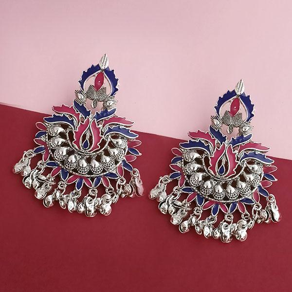 Jeweljunk Silver Plated Blue Meenakari Afghani Earrings - 1314259A
