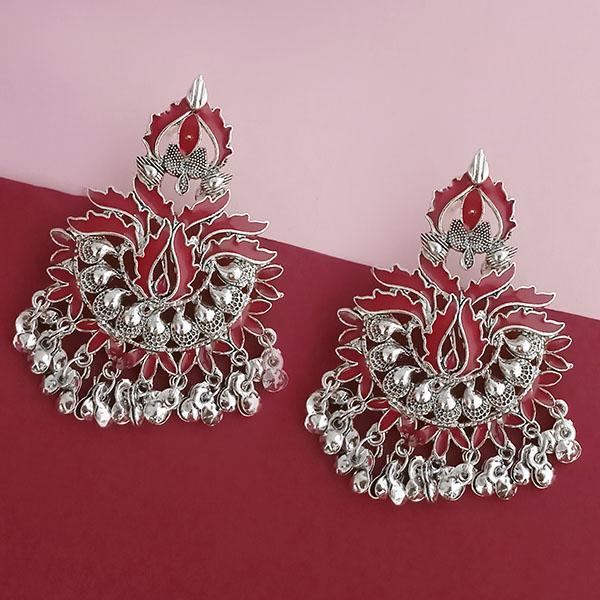 Jeweljunk Silver Plated Maroon Meenakari Afghani Earrings - 1314259C