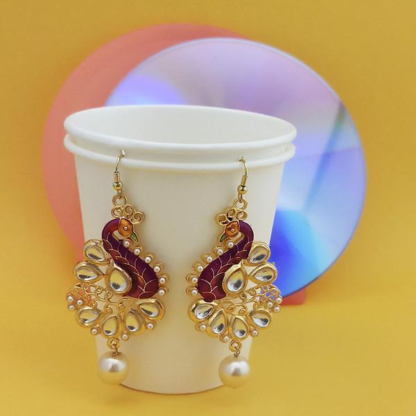 Urthn Fashions Purple Meenakari Peacock Earrings - 1314411C