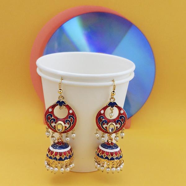 Urthn Fashions Red Meenakari Peacock Earrings - 1314415C