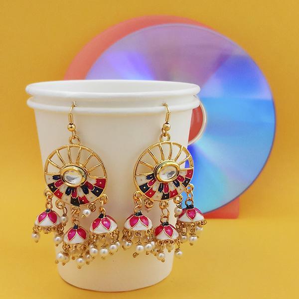 Urthn Fashions White Meenakari Peacock Earrings - 1314417