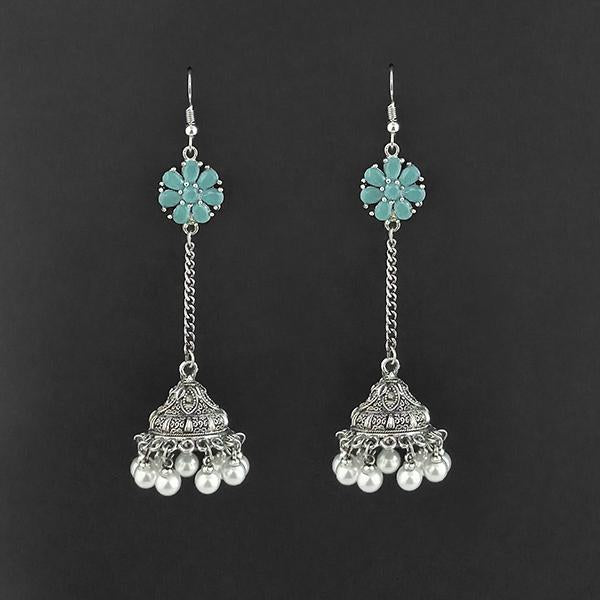 Jewljunk Oxidised Stone Chain Jhumki Earrings - 1314553A
