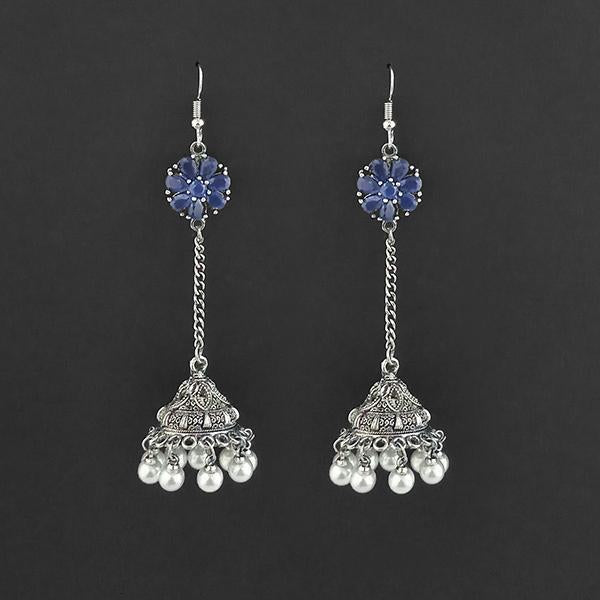 Jewljunk Oxidised Stone Chain Jhumki Earrings - 1314553C
