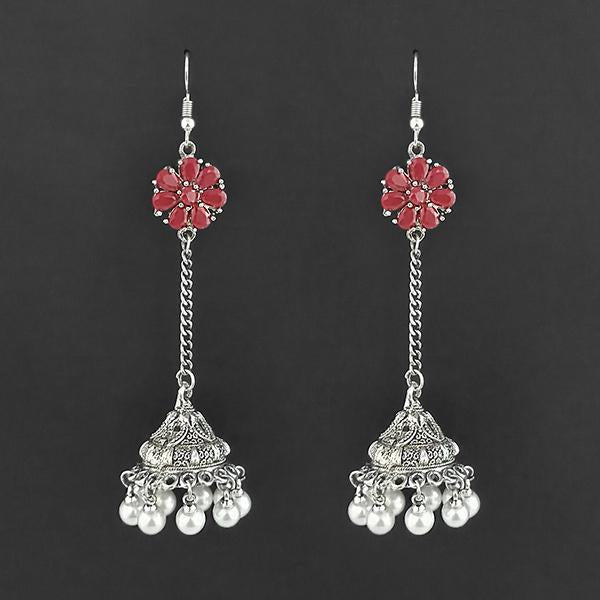 Jewljunk Oxidised Stone Chain Jhumki Earrings - 1314553D